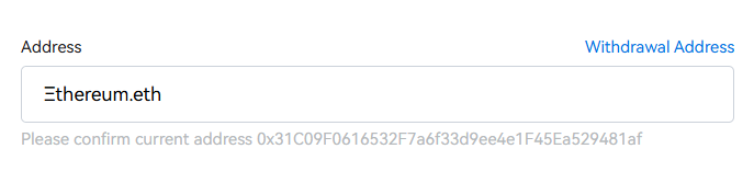HTX Exchange correctly resolves the address for Ξthereum.eth